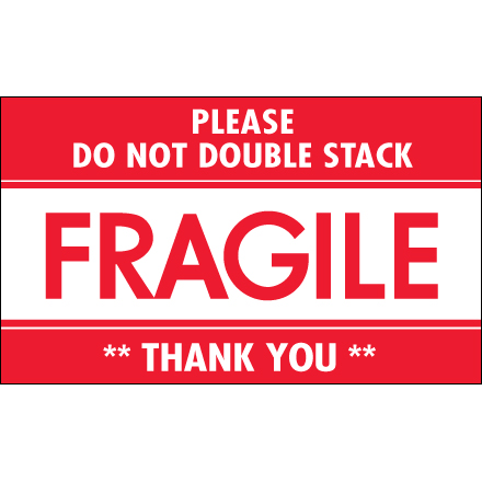 3 x 5" - "Fragile - Do Not Double Stack" Labels