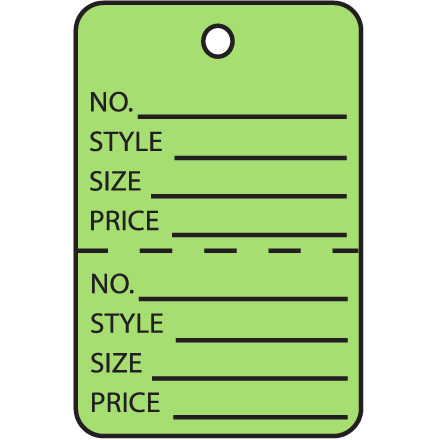 1 <span class='fraction'>3/4</span> x 2 <span class='fraction'>7/8</span>" Green Perforated Garment Tags