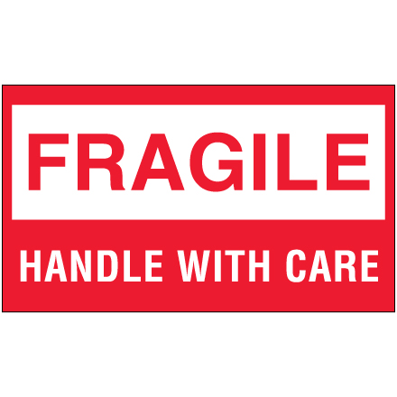 3 x 5" - "Fragile - Handle With Care" Labels