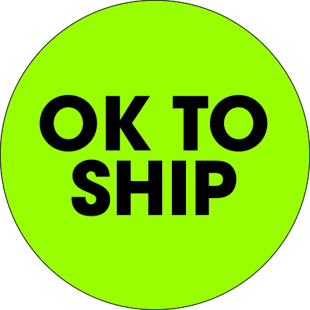 2" Circle - "Ok To Ship" Fluorescent Green Labels