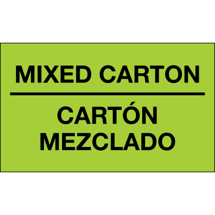 3 x 5" - "Mixed Carton - Carton Mezclado" (Fluorescent Green) Bilingual Labels