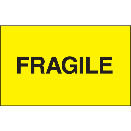 3 x 5" - "Fragile" (Fluorescent Yellow) Labels