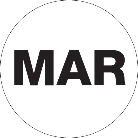 2" Circle - "MAR" (White) Months of the Year Labels