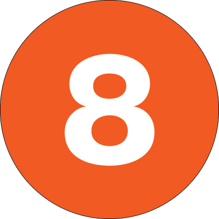 1" Circle - "8" (Orange) Number Labels