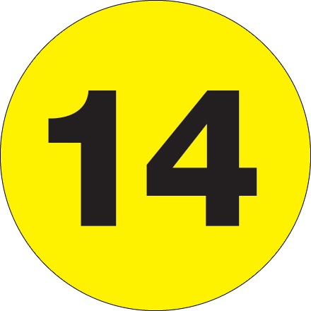 3" Circle - "14" (Fluorescent Yellow) Number Labels