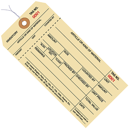 6 <span class='fraction'>1/4</span> x 3 <span class='fraction'>1/8</span>" - (7000-7999) Inventory Tags 1 Part Stub Style #8 - Pre-Wired